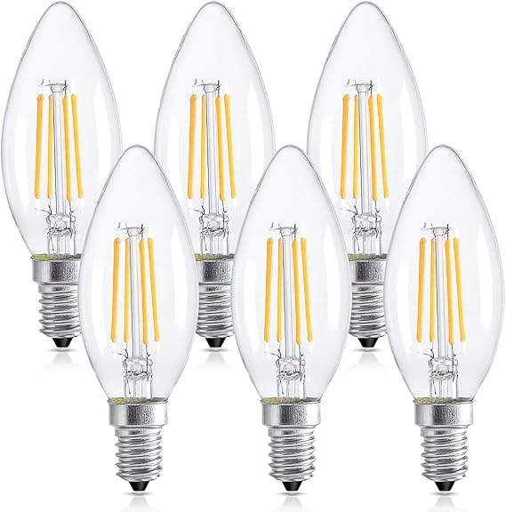 E14 LED Candle Light Bulbs, Dimmable Small Screw Light Bulb, 4W (40W Equivalent) SES Lightbulbs 2700K 470 Lumens, Edison Bulb Warm White for Lamp Light Bulb Replacement, 6 Pack [Energy Class E]
