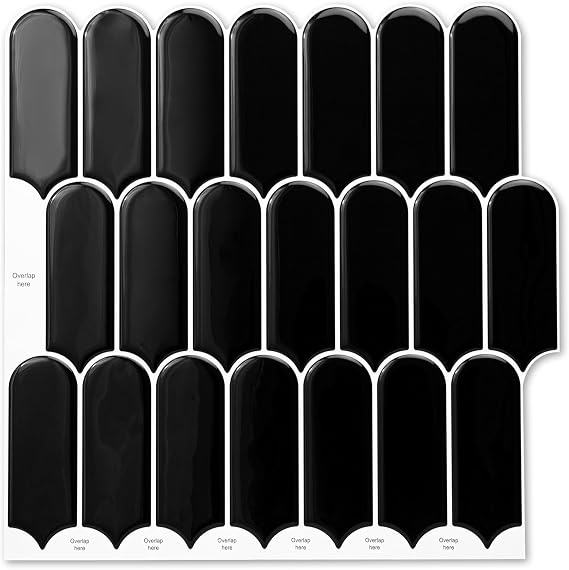 Art3dwallpanels Peel and Stick Backsplash Tile, Black