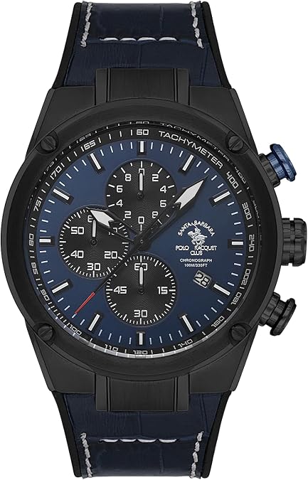 Santa Barbara Polo & Racquet Club Mens Watch, Stainless Steel Watch for Men - Wrist Watches for Men, Chronograph Timepiece, Mens Leather Strap Watch