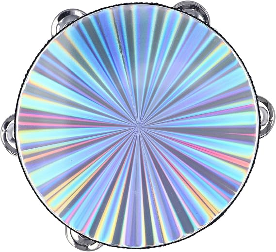 6/8 Inch Hand Held Drum, Double Row Jingles Tambourine with Clear Crisp Sound, Ideal for Adults Beginner Dance Party Musical Instrument (8 Inch)