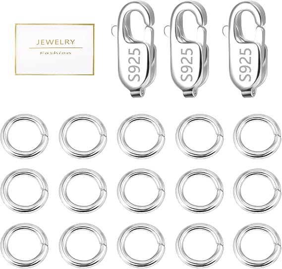 925 Sterling Silver Jewelry Making Lobster Clasps with Open Jump Rings Set