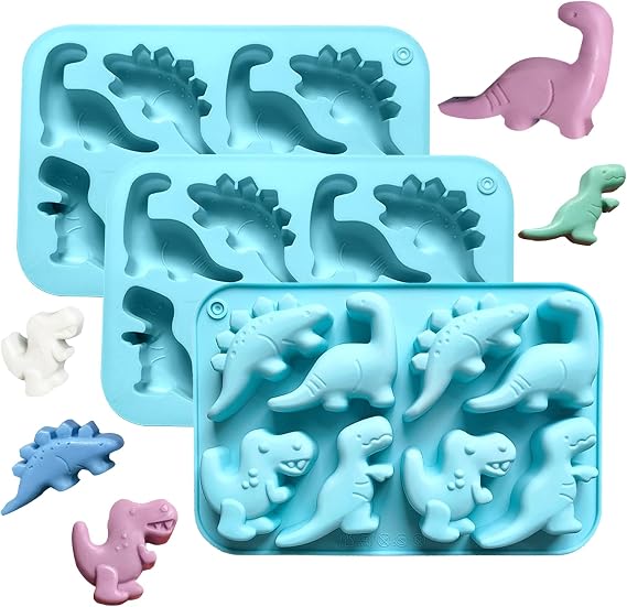 3Pcs Silicone Dinosaur Molds - Chicken Nugget, Popsicle & Chocolate Candy Maker -Non-Stick, Suitable for Children's Snacks, Parties, and Creative Cooking Dinosaur Molds(Blue)