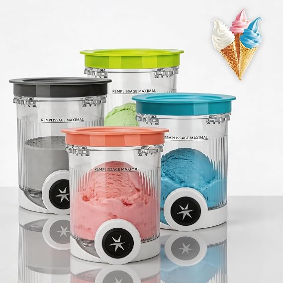 4 Pack Ice Cream Pints and Lids Compatible with Ninja NC701UK NC700UK NC701 Series Creami Scoop & Swirl Soft Serve Makers, BPA-Free ＆ Dishwasher Safe Storage Containers
