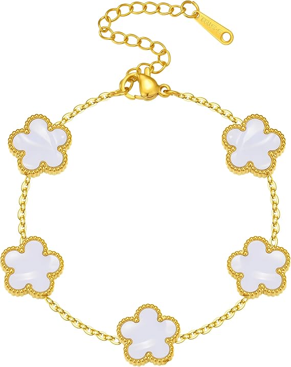 Clover ラッキーブレスレット 女性用 - ホワイト/ブラック/レッド/グリーンフラワー ラッキーリンクブレスレット トレンディなジュエリーギフト 女性用