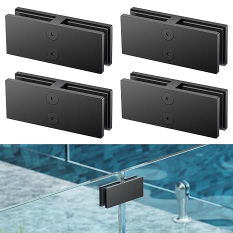 Ranbo 304 Stainless Steel 180 Glass Railing Clamps, Matte Black, 4 Pack | pool fence, balcony, deck fence connector fits 5/16"1/2" (812mm) thick panels