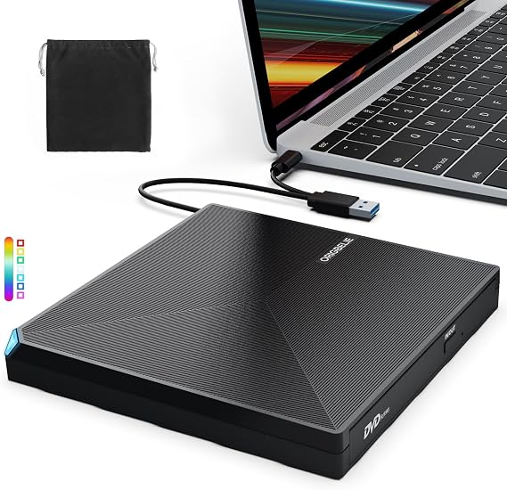 ORIGBELIE External CD DVD +/-RW Drive USB 3.0 TYPE C Portable CD/DVD Player Burner Reader Writer Optical CD ROM Disk Drive for Laptop Desktop PC iMac MacBook Pro/Air Windows 11/10/8/7/XP Linux Mac OS