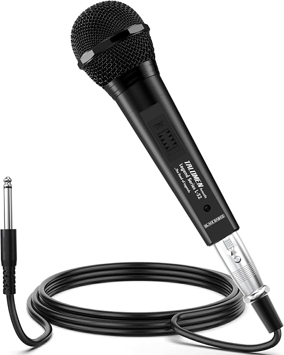 talomen Professional Wired Dynamic Microphone, Cardioid Handheld Vocal Mic with 20FT & 6.5FT XLR Cables, Clear Sound for Singing, Karaoke, DJ, PA Speaker, AMP, Outdoor Use – L52 Black