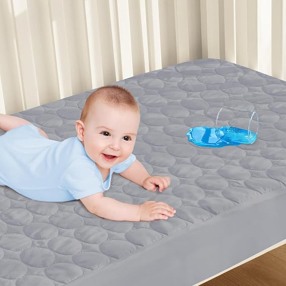 2 Pack Crib Mattress Protector Waterproof Sheets Fitted 52 x 28, Grey