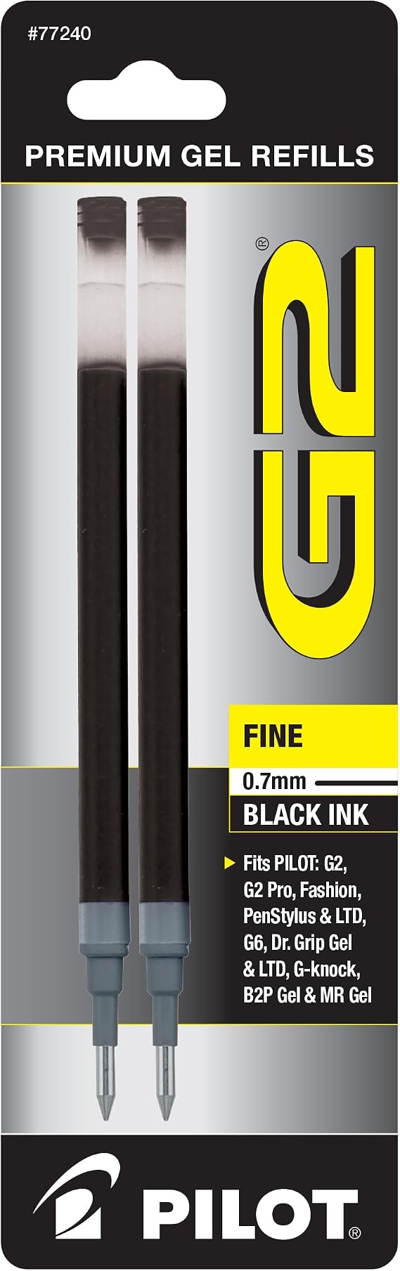 Pilot, G2 Gel Ink Refills, Fine Point 0.7 mm, Black, Pack of 2