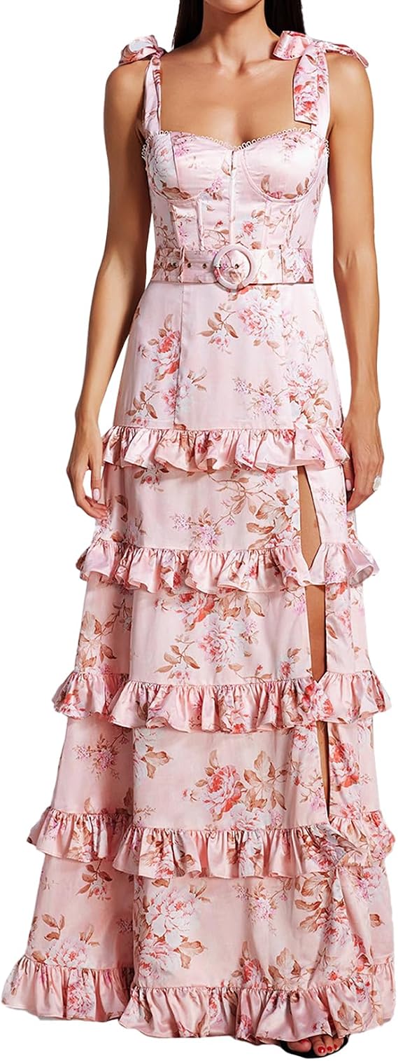 BELLA BARNETT Pink Satin Dress Elegant Floral Dress