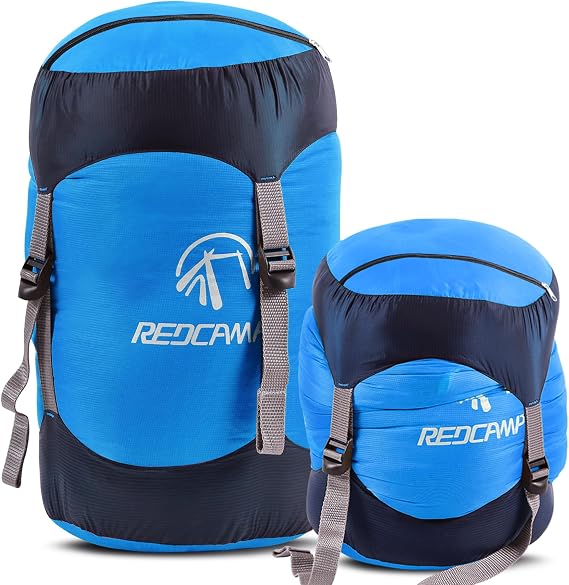 REDCAMP Nylon Compression Stuff Sack for Sleeping Bag, Lightweight Compression Bag for Camping Outdoor Hiking Backpacking Travelling, Blue (no sleeping bag)