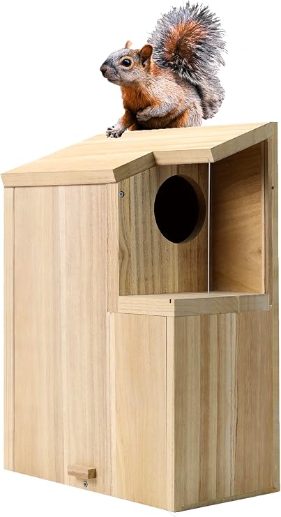 Sundia Large Squirrel Family House Pine with Coating Nesting Wooden Box for Breeding Living