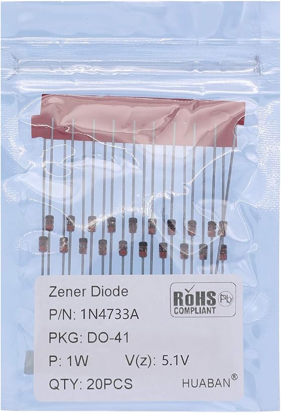 20PCS 1N4733A 1N4733 Silicon Planar Power Zener Diode 1W 5.1V DO-41 (DO-204AL) Axial Diodes 1 Watt 5.1 Volt