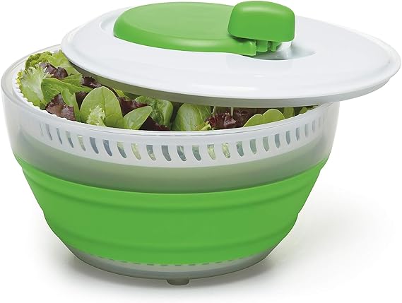 PrepWorks 3 Qt Collapsible Salad Spinner Space-Saving, Easy-to-Use, BPA-Free, for Quick Salad Washing & Drying, Dishwasher Safe