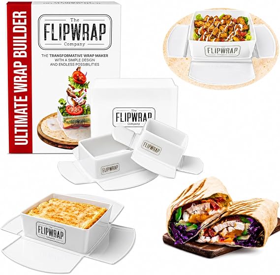 The Flipwrap Tortilla Wrap Maker Kit | Ultimate Wrap Builder for 7" and 10" Tortillas | Tortilla Maker for Burritos and Quesadillas | Perfect for Kid's Lunches | Tamper Cutter and Storage Box Included