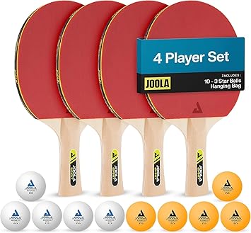 JOOLA Family Premium Ping Pong Paddles Set of 4 - Advanced Table Tennis Rackets, 10 Training 3 Star Ping Pong Balls, and Storage Case - Competitive or Recreational Play - Indoor and Outdoor Compatible