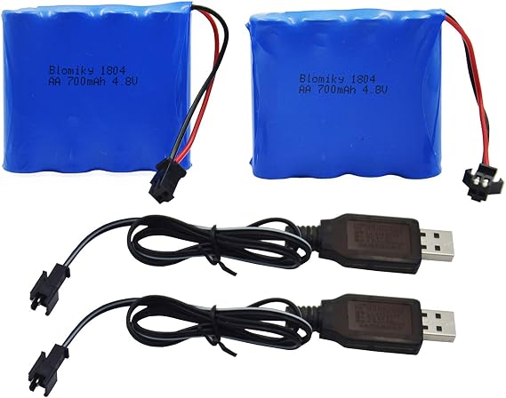 Blomiky 2 Pack 4.8V 700mAH Ni-Cd Battery Pack and 2 USB Cable Suitable for SY-E511 RC Excavator C181 C182 C185 1/18 Scale RC Truck / C181 Battery & USB 2