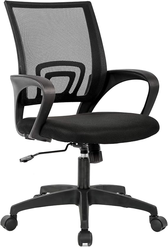 BestOffice Ergonomic Office Chair | Mid-Back Swivel Desk Chair | Black | with Lumbar Support, Adjustable Height & Breathable Backrest | Sponge Seat & Rolling Wheels | for Home, Office | Pack of 1