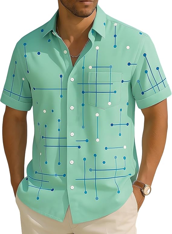 Hodaweisolp Mens Button Up Shirts Short Sleeve Casual Vacation Holiday 3D Print Summer Collared Shirts
