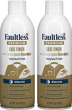 Faultless Premium Luxe Ironing Spray 15 Oz, 2 Pack - Professional Iron Spray to Starch Clothes & Fabric - Reduce Ironing Time with No Flaking, Sticking or Clogging