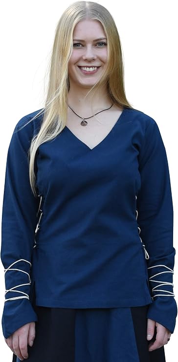 Battle-Merchant Renaissance Blouse Aila Lace-Up Cotton Top for Women, Medieval Peasant Style & Fantasy Festival Outfit