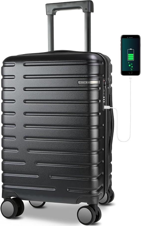 EMPSIGN Carry On Luggage with Spinner Wheels, 20-Inch, Black