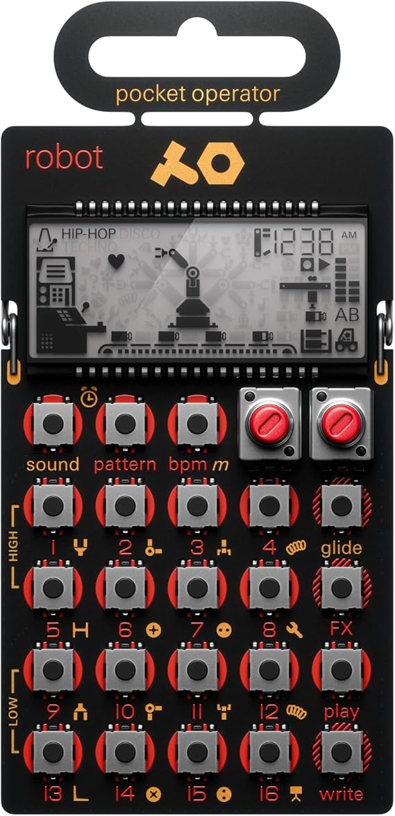 Teenage engineering pocket operator PO-28 robot, live synthesizer and sequencer, with parameter locks, glide control and punch-in effects