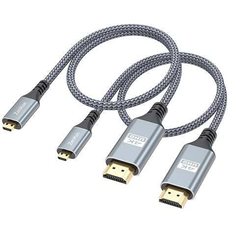 Micro HDMI to HDMI Cable 1FT 2-Pack, 4K HDMI to Micro HDMI Cable