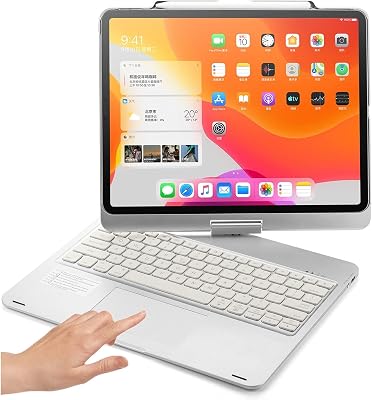360° Rotatable Keyboard for iPad Pro 13 inch M4 iPad Air 13 inch M2 iPad Pro 12.9 6th5th4th3rd Generation Backlight Keyboard with Trackpad, Integrated Foldable Keyboard Cover Silver