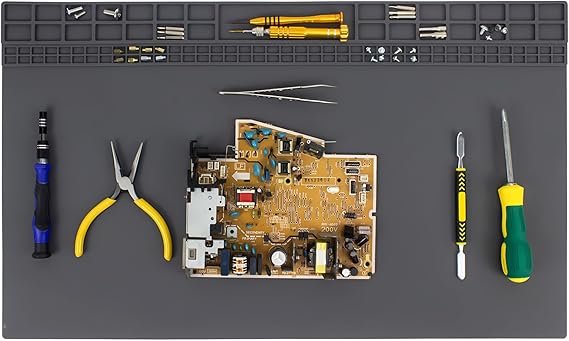 Extra Large Soldering Mat Premium Silicone 23.7 x 13.8Inch 932°F Heat Resistant Repair Work Mat Large Workbench Mat for BGA and Gun Soldering Iron, Electronic, Phone, Laptop Repair (Grey)