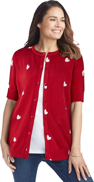 Woman Within Perfect Elbow-Length Sleeve Cardigan Sweater