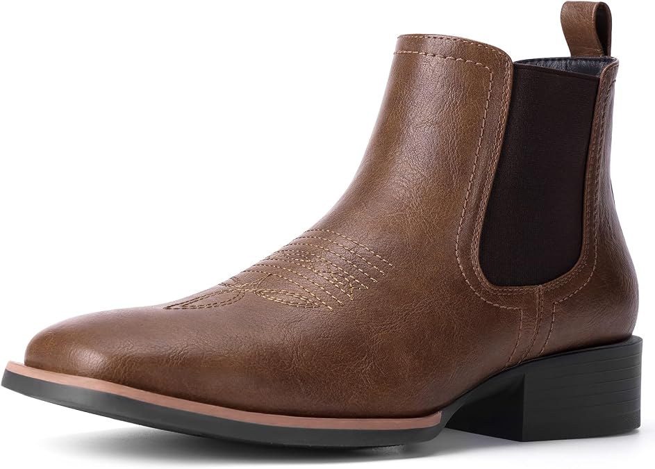 Choiran Western Cowboy Boots for Men - Mens Square Toe Chelsea Boots Ankle Cowboy Boots for Men Casual Retro Stylish Boots