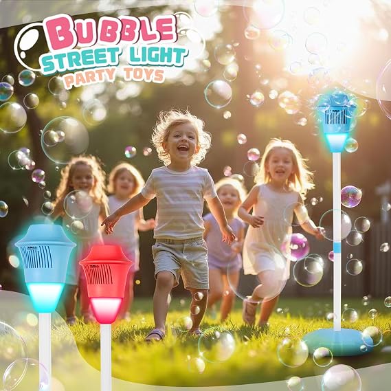 Automatic Bubble Machine, Outdoor Vertical Bubble Machine with Rechargeable Batteries and Lights Music for Kids and Adults Wedding Birthday Party, No Leak Bubble Blower