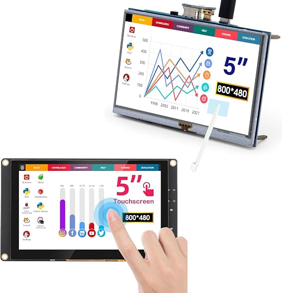 ELECROW 5 Inch Resistive Touch Screen TFT LCD Display + 5 Inch IPS Capacitive Touch Screen Monitor for Raspberry Pi, 800x480 HD Mini Touchscreen Compatible with Raspberry Pi, PC