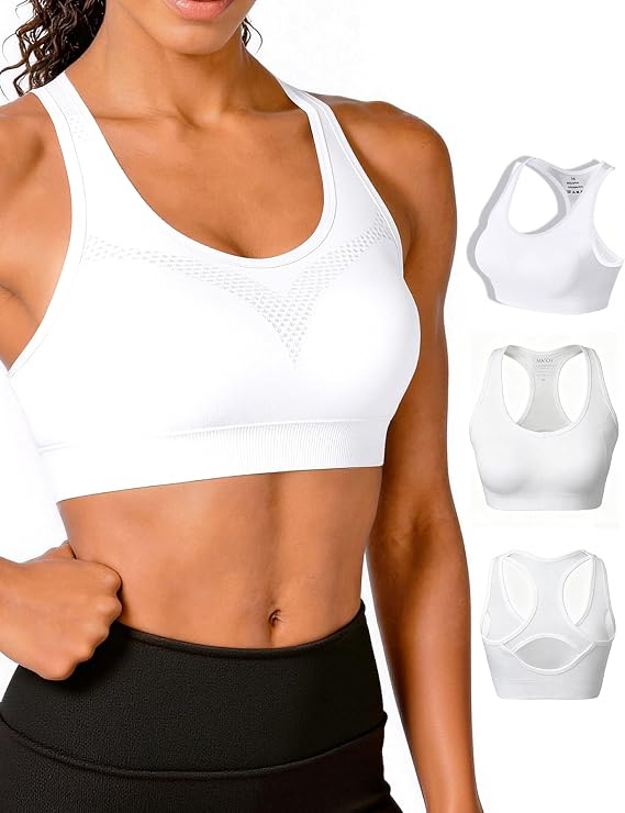 Match Womens Seamless Racerback Sports Bra with Removable Pads Strappy Workout Bra Top for Yoga Gym Running Fitness New Size