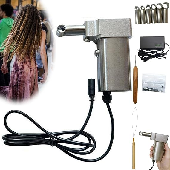 Dreadlocks Machine with 6 Replacement Holes, Handheld Portable Dreadlock Maker, Crochet Machine for Locs Electric, Automatic Dreadlocks Braiding Hair Extensions
