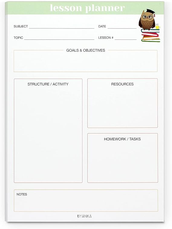 BYANIKA Teacher Planner Notepad | Lesson Planning Essential | Teacher Stationery Supplies Teacher | Organise & Prepare School Work, Tasks, Classes, Homework | Cute Back to School Gift | 115 gsm Paper