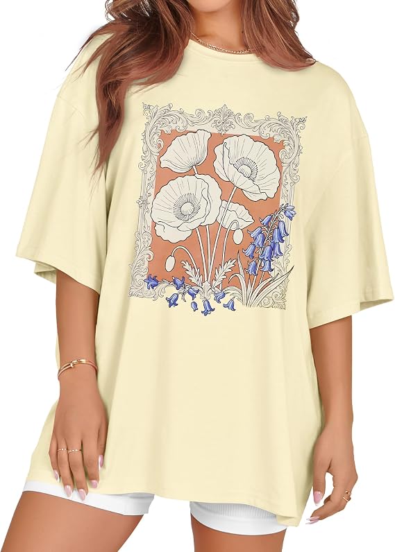 Oversized Tshirts for Women Summer Graphic Short Sleeve Crew Neck Tee Shirt