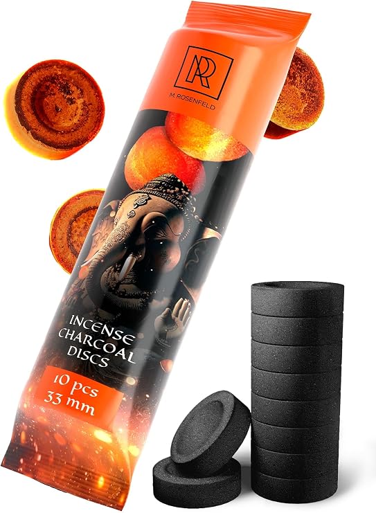 Incense Charcoal Discs 10 pcs Quick Light Charcoal Tablets for Incense Burning 33mm Self Lighting Coal Discs to Burn Resin, Frankincense, Copal, Bakhoor M. ROSENFELD