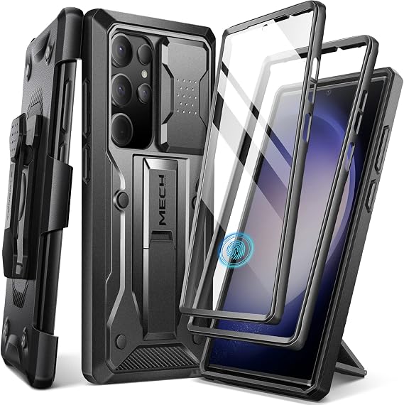 Tongate Samsung Galaxy S23 Ultra Case, Sliding Camera Cover & Built-in Screen Protector Two Front Frames Military Grade Shock Absorbing S23 Ultra Case with Kickstand & Belt Clip, 6.8", Black