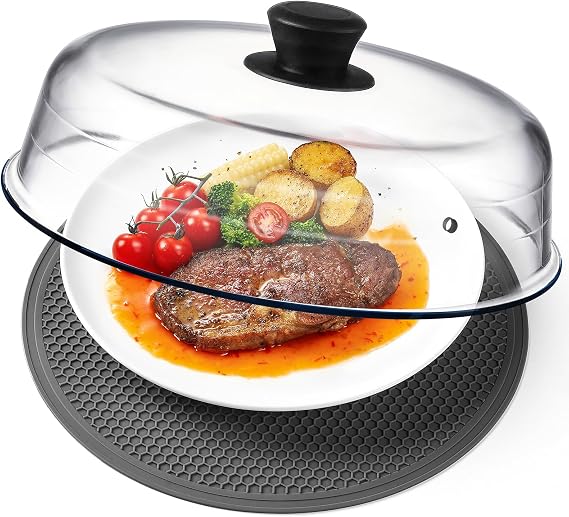 2 in 1, Glass Microwave Splatter Cover for Food & Microwave Place Mat