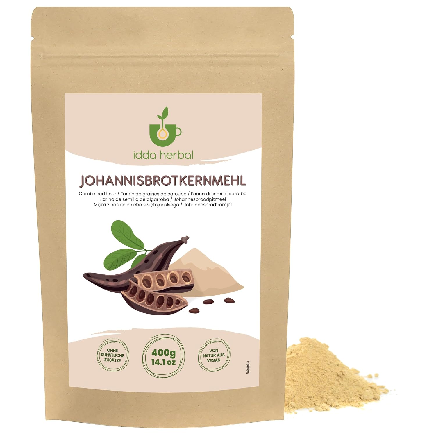 IDDA Herbal Carob Gum 400 g Ground Carob Seeds Suitable for Starch Binding Agent for Ice