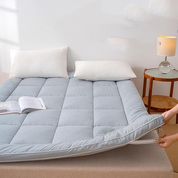 Futon Mattress, Thicken Floor Mattress, Japanese Tatami Pad,Portable Foldable Sleeping Mat, Double Single Mattresses Floor Lounger Bed for Home Dormitory,Blue,90x200cm