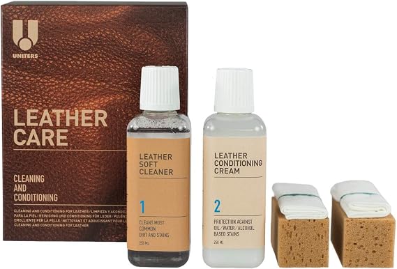 UNITERS Leather Care KIT Cleaning and Conditioning (250ml) - Leather Cleaning Kit with Leather Soft Cleaner and Leather Conditioning Cream for Furniture, Upholstery, Shoe, Bags, and Car Interior