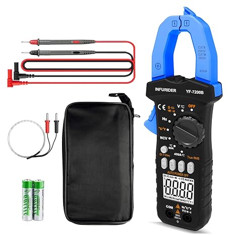 Digital Clamp Meter, YF-7200B Multimeter TRMS Auto-Ranging AC DC Volt Amp, Current Clamp for AC DC Voltage, Amp, Ohm, Capacitance, Diode, Continuity Tester and NCV