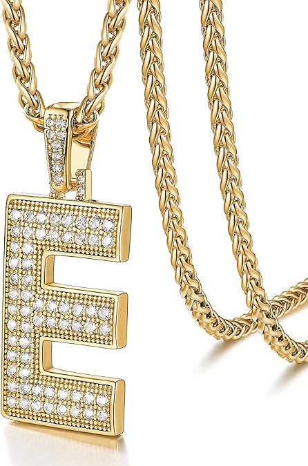 U7 Gold Initial Number Necklace for Men Women, 18K Gold/Silver Plated Diamond CZ Letter Pendant Necklace Big A-Z 0-9 Hip Hop Jersey, Customerized Letter Wheat Chain 22 Inch for Athletes Rappers