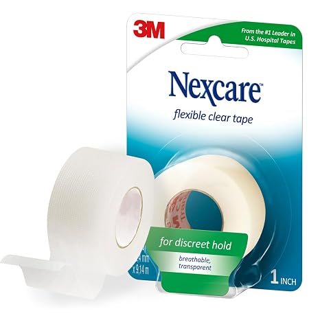 Nexcare Flexible Clear First Aid Tape, Clear and Stretchy Design Conforms To Hard To Tape Areas, 1 in x 10 yd, 1 Roll