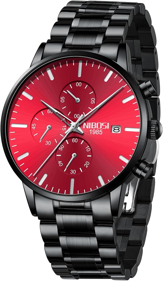 NIBOSI Men's Watches Analog Black Dial Stainless Steel Strap Date