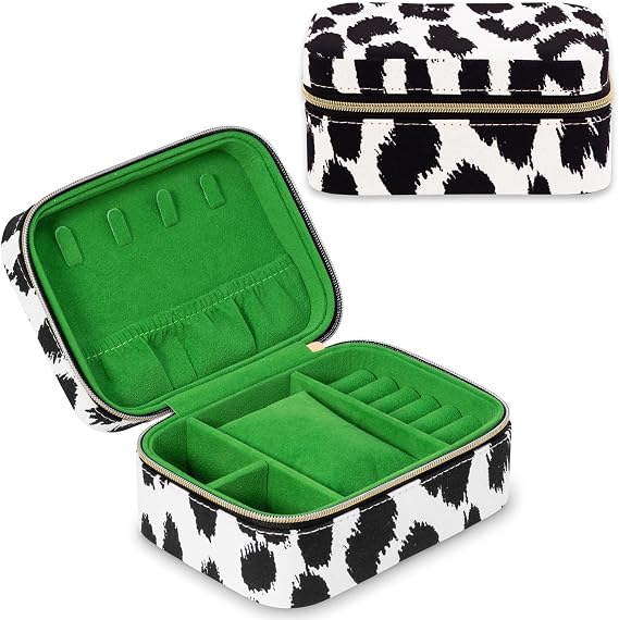 kate spade new york Travel Jewelry Case, Modern Leopard | Small Animal Print Jewelry Box Case Organizer for Rings, Necklaces, Earrings On-the-Go with Zipper Closure
