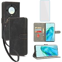 for Honor Magic5 Lite 5G ウォレット電話ケース スクリーンプロテクター付き RFIDブロッキング レザー キックスタンド レディース メンズ 携帯電話ケース Honor X9A 5G / X40 5G / Magic 5 Lite 5G ブラック